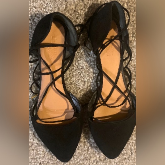 Charlotte Russe Women’s Black Pointed Toe Lace-Up Flats in Size 10 - Picture 5 of 7